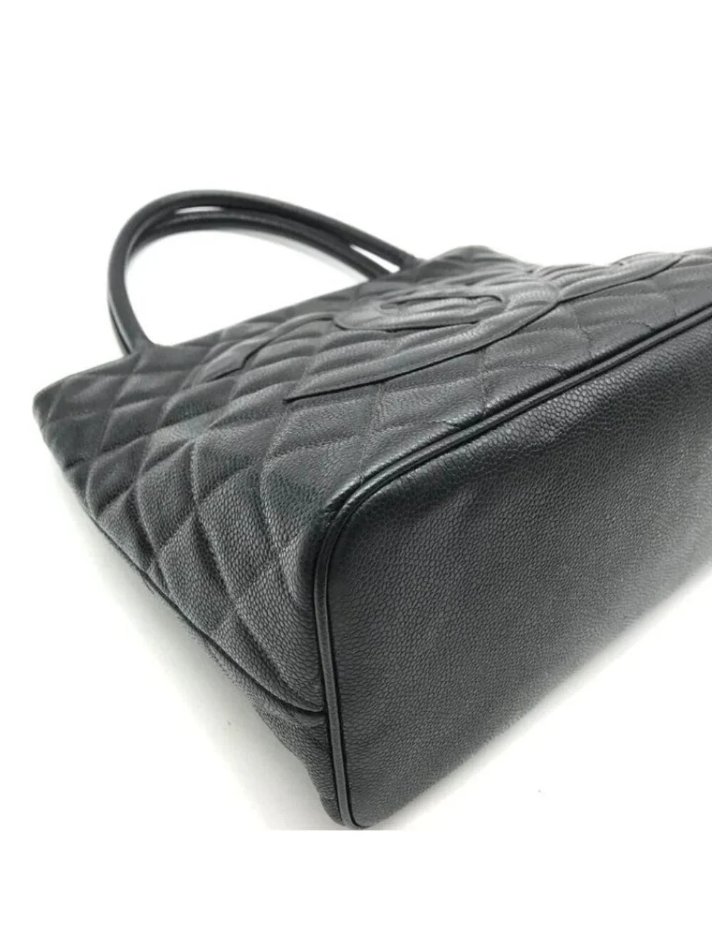 Chanel CC Logo Caviar Leather Medallion Tote Bag Black